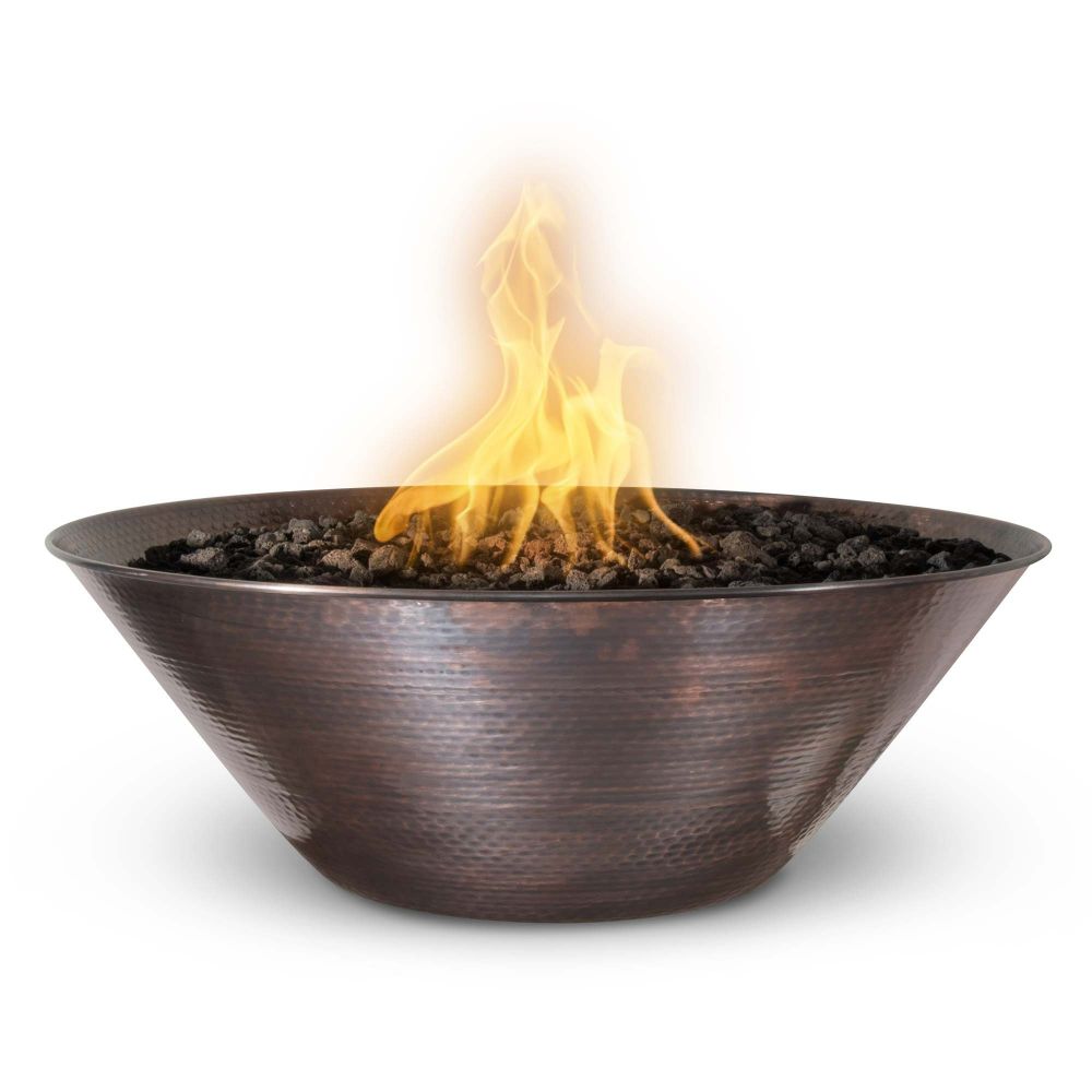 The Outdoors Plus OPT-31RCFOE12V-LP 31" Remi Hammered Copper Fire Bowl - 12V Electronic Ignition - Liquid Propane